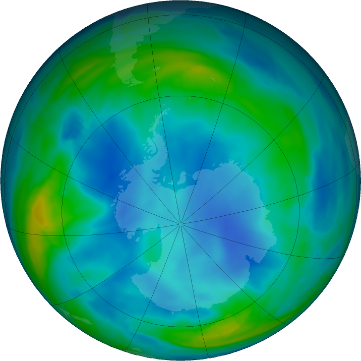 Antarctic ozone map for 22 June 2022